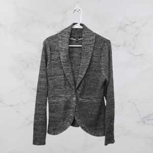 APT 9 One Button Sweater Women's Size L Black with Silver Threads